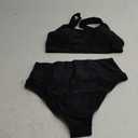 Women's High Waisted Bikini Sets Sporty 2 Piece Swimsuits Middle Cut Bathing Suits 12 Black