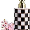 Checkered Bathroom Soap Dispenser,Gold Pump Ceramic Soap Dispenser,Kitchen Checkerboard Empty Pump Bottle,Bath Countertop Storage Organizer,Checkered Bathroom Decor (Black)