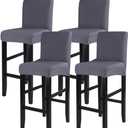 SearchI Jacquard Bar Stool Covers Set of 4, Stretch Washable Barstool Seat Covers, Counter Height Chair Covers for Kitchen Dining Room Cafe (Check Jaquard Grey)