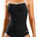 G Gradual Women's One Piece Athletic Swimsuit with Adjustable Straps Training Sport Swimwear Modest Bathing Suit for Women Black/White, X-Large