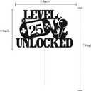 2 x Glitter Level 25 Unlocked Cake Topper, Happy 25th Birthday Cake Toppers, Vintage Game Controller Birthday Party Decorations Black