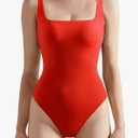 SUUKSESS Women Sexy Square Neck Thong Bodysuit Backless Sleeveless Tank Tops L