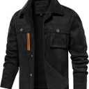 FANARCHER Mens Casual Winter Jackets Faux Suede Leather Sherpa Jackets Warm Fleece Lined Turn-Down Coat with 5 Pockets (Medium, Black)