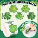 500Pcs St. Patrick's Day Sticker Rolls for Kids 1 Inch Glitter Shamrock Sticker Roll with 5 Different Designs Green Lucky Clover Self-Adhesive Decals St. Patrick's Day Envelope Scrapbook Decorations