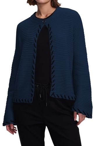 Cakulo Womens Cropped Cardigan Sweaters Bell Sleeve Trendy Fall Chunky Knit Cardigans 2025 Open Front Sweater Coats Navy Blue, XL