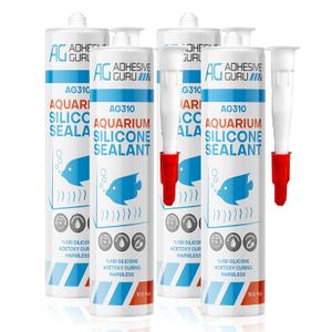 Aquarium Silicone Sealant Clear (4x10.5 floz) 100% Silicone, Waterproof Aquarium Safe, Non-Toxic Fish Tank Glue, Solvent Free, Rapid Curing, Strong Adhesion, Transparent, Pack of 4
