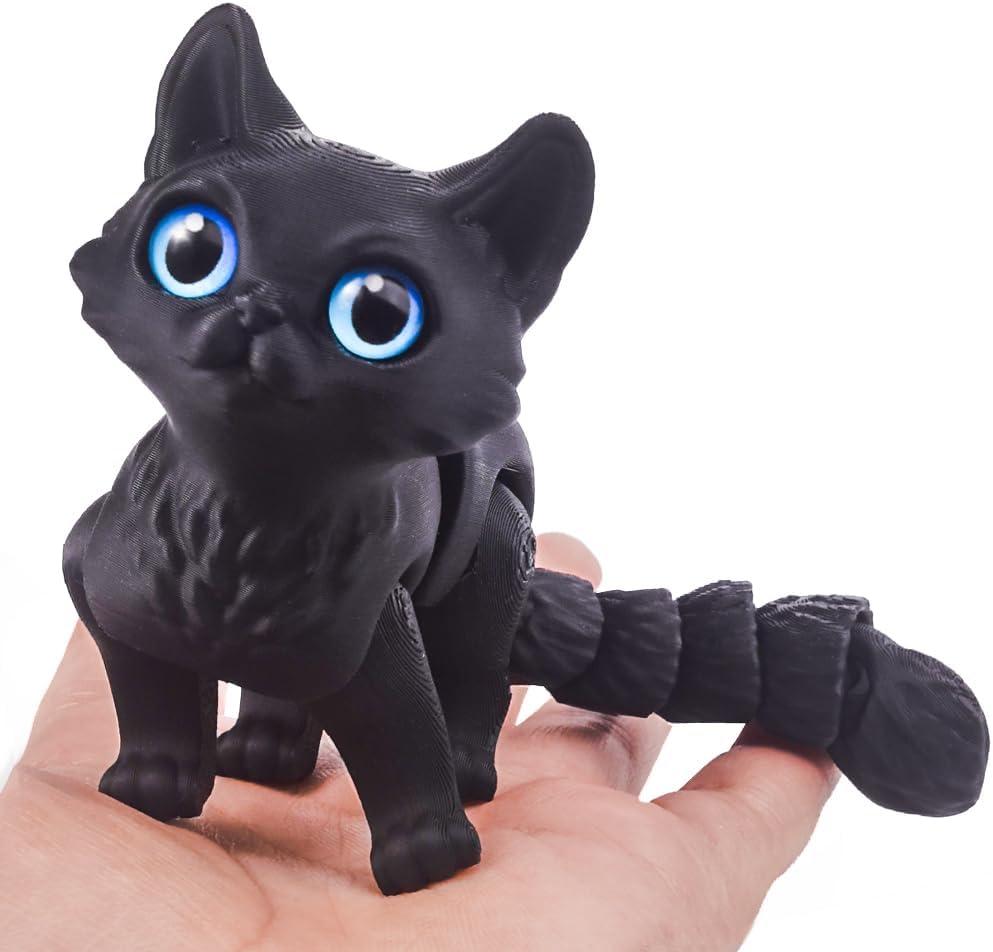 3D Printed Cat,3D Printed Animals Fidget Toys Decor for Stress Relief,Desktop Decoration,Easter Basket Stuffers,Gift for Kids (Black)