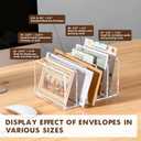 BEYGORM Acrylic Mail Holder, Clear Multifunction Desk Organizer with Divider, Vertical Letter Sorter for Desktop, 5 Compartments Modern Office Home Envelope Organizer for Folder, Document, Notebook
