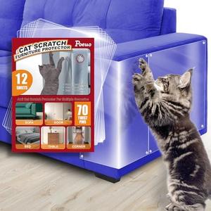 Poeuo Cat Scratch Furniture Protector, 12 Pack Cat Couch Protector, Couch Protector for Cats, Furniture Protectors from Cats, Clear Couch Cat Scratch Protector with 70 Twist Pins