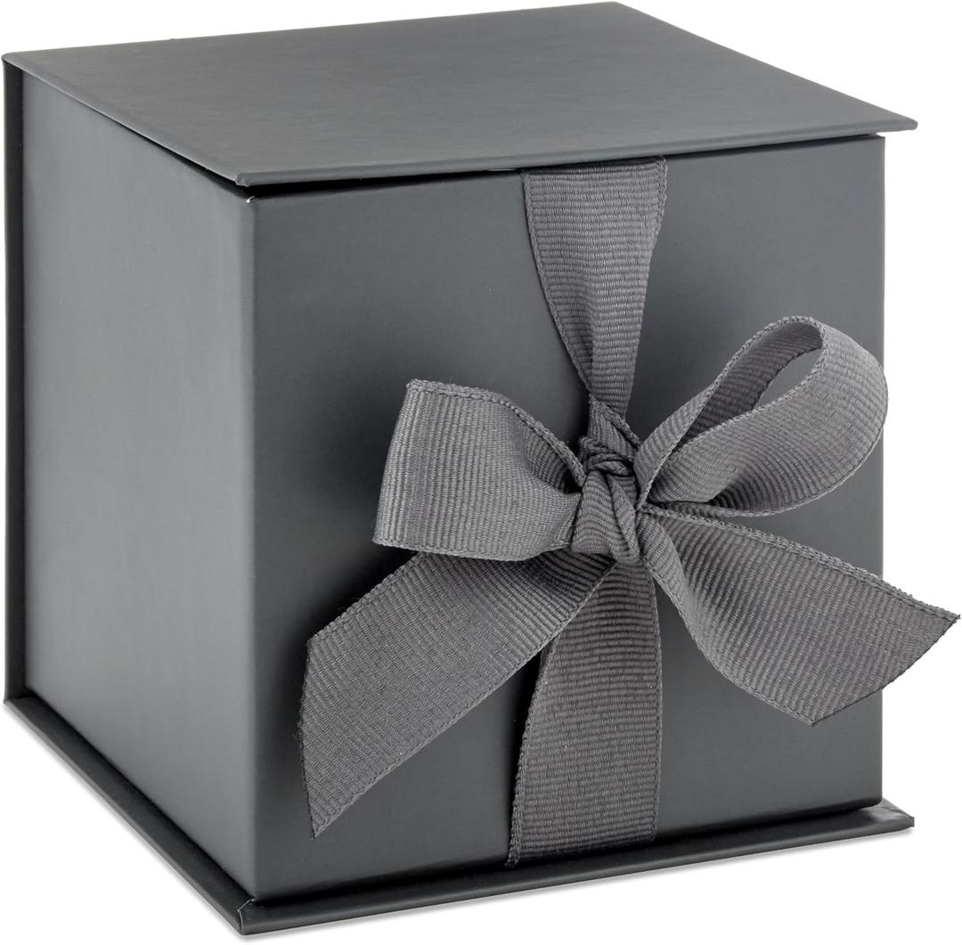 Hallmark Small Gift Box with Bow and Shredded Paper Fill (Gray 4 inch Gift Box) for Weddings, Graduations, Birthdays, Father's Day, Groomsmen Gifts, All Occasion