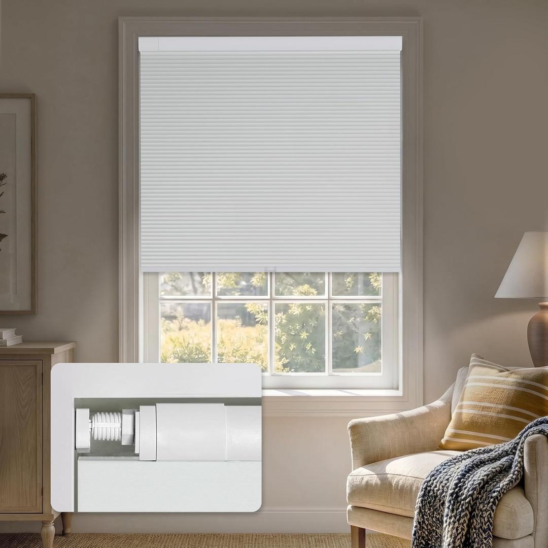45''W x 48''H No Drill Cellular Shades, Blackout, White