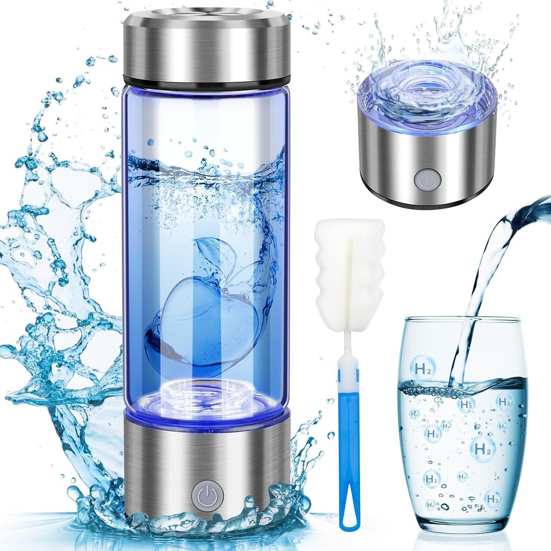 2025 Upgrade Hydrogen Water Bottle, 3 Min 1800PPB Fast Hydrogen Water Generator with SPE PEM Tech, 14oz Portable Hydro Water Machine, Rechargeable Hydrogen Rich Glass for Home Office Travel & Fitness (Silver)