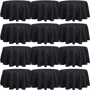 Tudomro 12 Pack Polyester Round Tablecloth 120 Inches Black Table Cloths Resistant Spill Proof Washable Tablecloth for Party, Wedding Reception, Restaurant Banquet, BBQ, Dinner Table