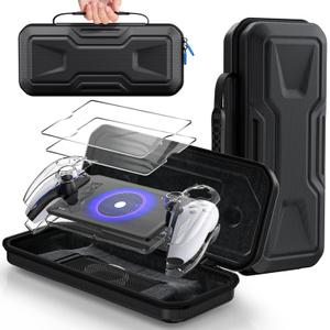 FYOUNG 3 in 1 Accessories Bundle for Playstation Portal, Carrying Case & Hard PC Clear Cover Skins Set with Screen Protector, Protective Shell Portable Travel Handbag for PS5 Portal Remote Player
