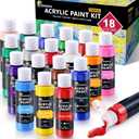 ESSENSON Acrylic Paint, 18 Colors Acrylic Paint Set, 2oz/59ml Bottles, Premium Paints for Artists, Kids, Beginners and Adults on Canvas Rocks Wood Ceramic Fabric