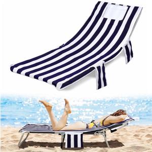 Mindsoft 1 Pcs Cover for Tanning Chair Lounge Chair Towel Cover Microfiber Chaise Lounge Towel with Face Hole and 3 Pocket for Sunbathing Outdoor Beach Pool Summer, 75.6 x 24.4 Inch (Blue)