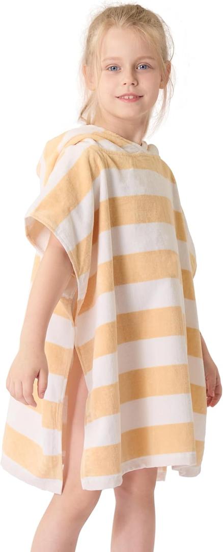 Toddler Bath Towel Poncho Thick Cotton Striped Beach Towels for Kids Gifts (2-6, Yellow)