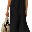 R.Vivimos Womens Summer Cotton Flowy Maxi Dress Short Sleeve V Neck Empire Waist Boho Tiered Ruffle Casual Loose Long Dresses XL