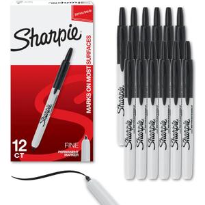 Sharpie Retractable Permanent Markers, Fine Tip, Black, 12 Count - Desk, Classroom, Office Supplies
