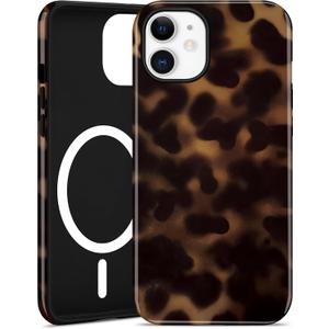 Jusy Compatible with MagSafe Brown Tortoise Shell Print Phone Case for iPhone 11, Amber Trendy Luxury Magnetic Soft TPU and Hard PC Protective Phone Cover for Women Girls - Tortoise Shell
