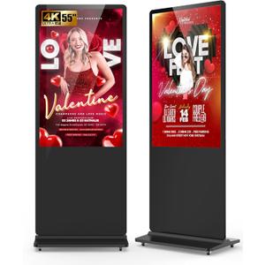 55-inch Digital Signage Display, 4K 2160P LCD Screen Indoor Floor Standing Digital Kiosk, Auto Media Player Advertising Display Poster with Android OS Remote Control, HDMI/WiFi/USB