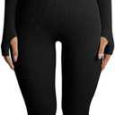 OEAK Womens Ribbed Jumpsuit with Tummy Control Long Sleeve Unitard Casual Yoga Rompers High Waisted One Piece Workout Bodycon (Small, Black)