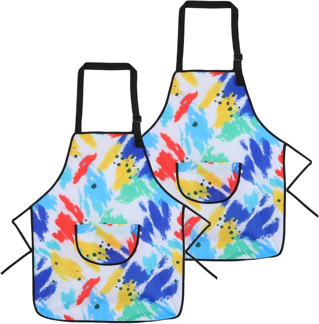 2 Pack Kids Apron for Cooking, Cute Cooking Aprons, Waterproof Art Apron with Pockets, Girls Boys for Painting, Cooking, Baking Paint Pinafore, Toddler Painting Artist Aprons Adjustable