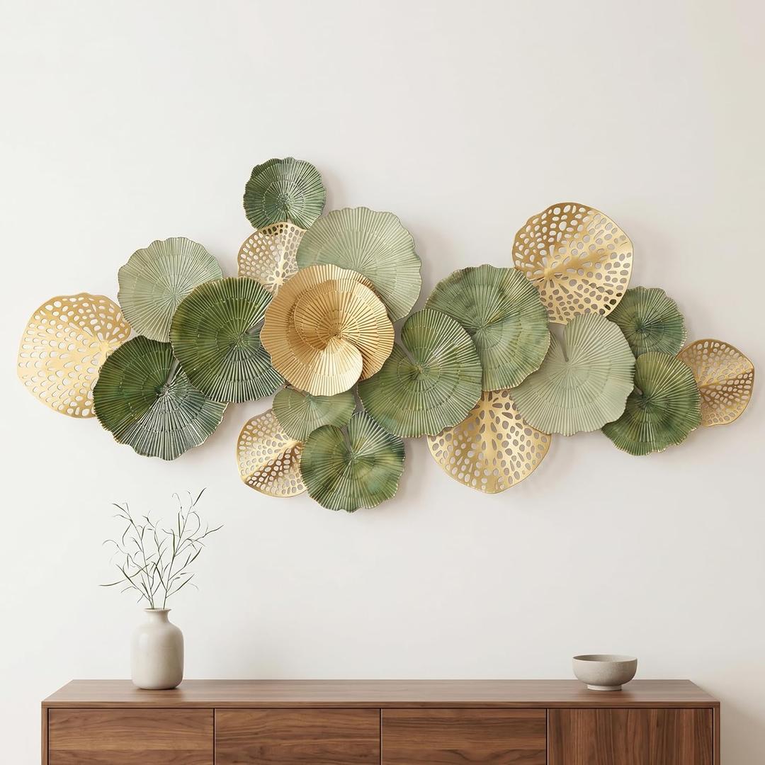 AxiogloLarge Metal Wall Art Decor, 3D Abstract Lotus Leaf Design, Handcrafted Metal Wall Sculpture for Living Room, Bedroom & Entryway67"