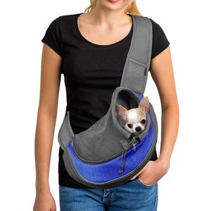 YUDODO Pet Sling Carrier for Small Dogs & Cats Hands-Free Puppy Carrier with Safety Hook, Large Zipper Pocket, Soft Breathable Mesh, Adjustable Strap & Reflective Strip (Blue S)