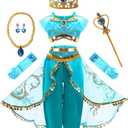 Mecamelon Arabian Princess Fancy Costume for Girls Halloween Dress Up (8 Years, Blue)