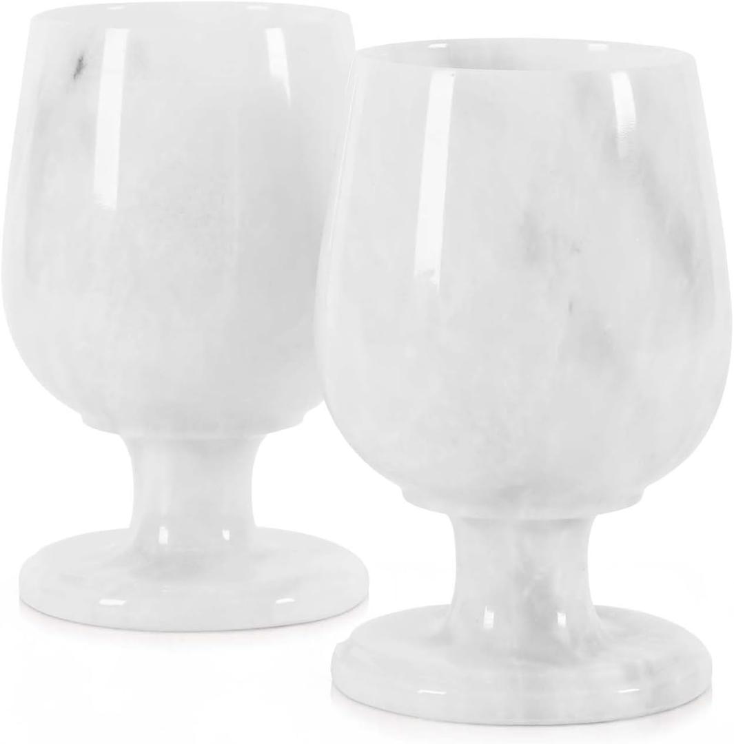 Radicaln Marble Glasses Set of 2 Handmade White 5" Inch Stem Drinking Glassware For Home Bar Decor, Ideal Glasses For Parties & Weddings