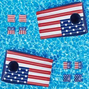 Hiboom Pool Cornhole Inflatable Bean Bag Toss Game Toy 2 Sets, Independence Day Swimming Pool Game for Teens, Adults and Family, American Flag Theme Water Floating Cornhole Toy with 8 Bean Bags