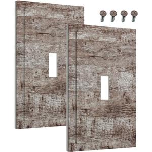 Decorative Light Switch Cover Dark Grey Brown Rustic Wood Plank 1 Gang Wall Plate Cover Single Toggle Outlet Covers Switchplate Electrical Faceplate for Farmhouse Cabin Decor（2Pack）