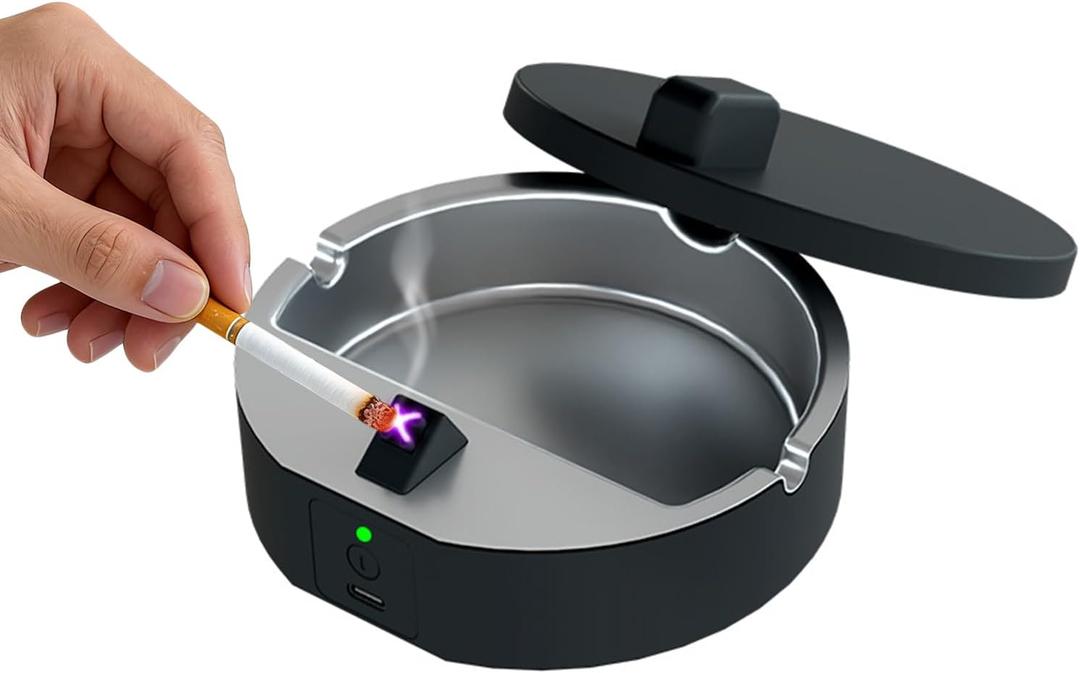 Electric Arc Lighter with Built-in Collection Tray – One-Touch Operation, Rechargeable, Removable Inner Tray for Easy Cleaning, Odor-Reducing Lid, Portable for Car, Home, Office