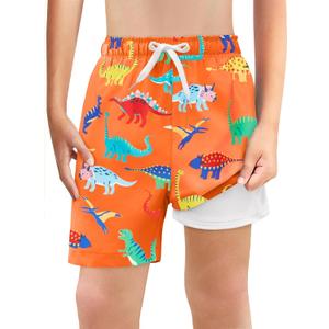 Haloumoning Boys Swim Trunks with Boxer Brief Liner Kids Gradient Quick Dry Swimming Shorts 5-14 Years