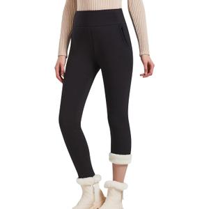 Hixiaohe Women's Casual Sherpa Fleece Lined Warm Leggings Thicken Heavy Jogger Pants (Large, Ink Black)