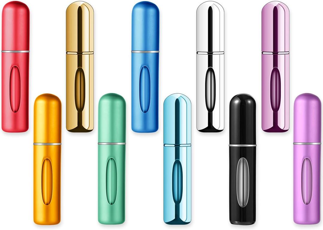 10 PCS Refillable Mini Perfume Atomizer Bottles, 5ml Portable Small Size Perfume Spray Bottles, Multicolor Aluminum Refill Scent Pump Case for Traveling and Outgoing, Pack of 5 Matte & 5 Glossy