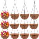 Dandat 12 Pack 14 Inch Metal Hanging Planter Basket with Coconut Coir Liner Metal Wire Plant Holder Chain Watering Outdoor Hanging Pots Flower Pot Hanger for Porch Indoor Outdoor Garden Decorations