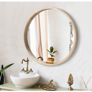 LYYYXGYP Round Wood Mirror 30 Inch for Wall Decor Farmhouse Wall Mirror Living Room Wooden Framed Circle Mirror Circular Vanity Mirror for Bathroom Bedroom