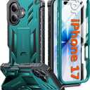 FNTCASE for iPhone 17 Phone Case: Military Grade Drop Proof Protection Mobile Cover with Kickstand | Matte Textured Rugged Shockproof TPU | Protective Sturdy Phone Case - 6.3 inch Green