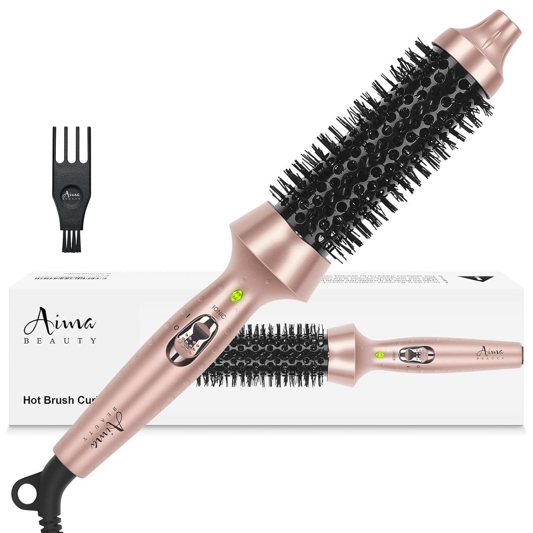 Aima Beauty Hot Brush, 1.3"/35mm Heated Curling Brush Makes Hair Smoother, Softer, Thermal Brush Get Natural Curls, Easy to Use, 30S Fast Heating, Dual Voltage & 60 Mins Auto-Off, Gold