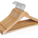 Wooden Hangers 10 Pack,Heavy Duty Wood Coat Hangers,with 360-degree Hook，Smooth Finish Wooden Clothes Hangers with Non Slip Pants Bar, Sturdy Clothes Hangers for Shirts,Suit,Natural