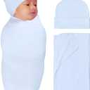 RATIVE Stretchy Swaddle Blanket Receiving Blankets with Headband Cap for Unisex Newborn Baby 0-3 Months Boys Girls