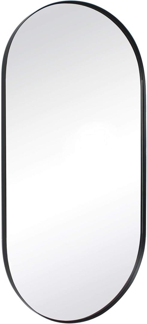 TEHOME Black Oval Bathroom Mirror 20x40'' Pill Shaped Oblong Vanity Mirror Metal Framed Capsule Mirror for Wall in Stainless Steel Rounded Rectangular Mirrors for Wall Mounted (40"L x 20"W)