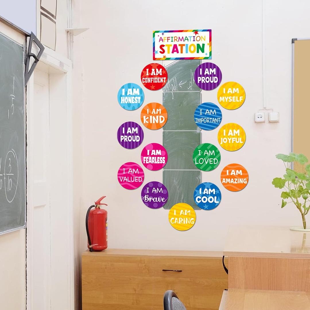 Eaasty 25 Pcs Rainbow Affirmation Station Classroom Mirrors Bulletin Board