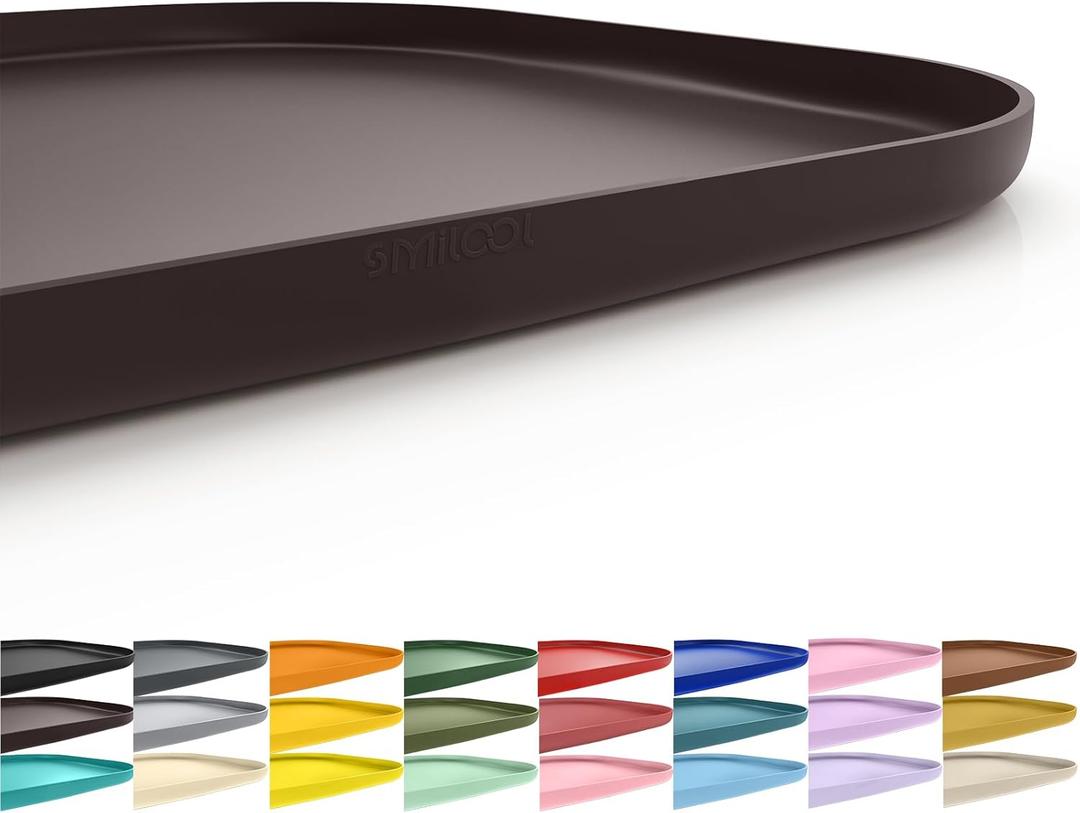 SMILOOL Silicone Pet Feeding Mat with Raised Edge for Food and Water, Dog Bowl Mats, Cat Bowls Placemat with High Lip for Floor Waterproof, Rubber Tray for Cats and Dogs 19 x 12 x0.7 Dark Brown