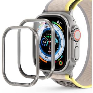 AGVEE 2 Pack Screen Cover Protector for Apple Watch Ultra 2nd 1st 49mm, 9H Tempered Glass with Titanium Aluminum Alloy Frame Bumper Case Cover, Original Touch Sensitive iWatch Film, Original