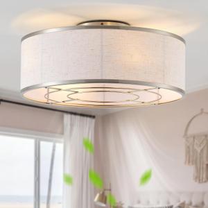 20" Boho Ceiling Fan with Light Bladeless Low Profile Silver, Small