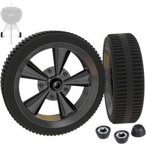 65930 Grill Wheels for Weber Kettle Grill Parts 18/22 inch Charcoal Grill, 6" Wheels for Weber Grill Wheels Replacement Parts 6412 451001 21001 741001 & Most Charcoal Grills w/ 3 Hub Caps, 2PCS, Black