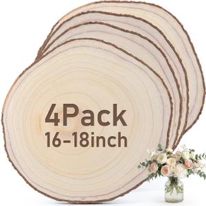 Yousoontic 4 Pcs Giant Rustic Round Wood Slices Large Unfinished Natural Wood Round Circles with Tree Live Edge for Crafts Wedding Centerpieces Farmhouse Table Decor(18 Inch)